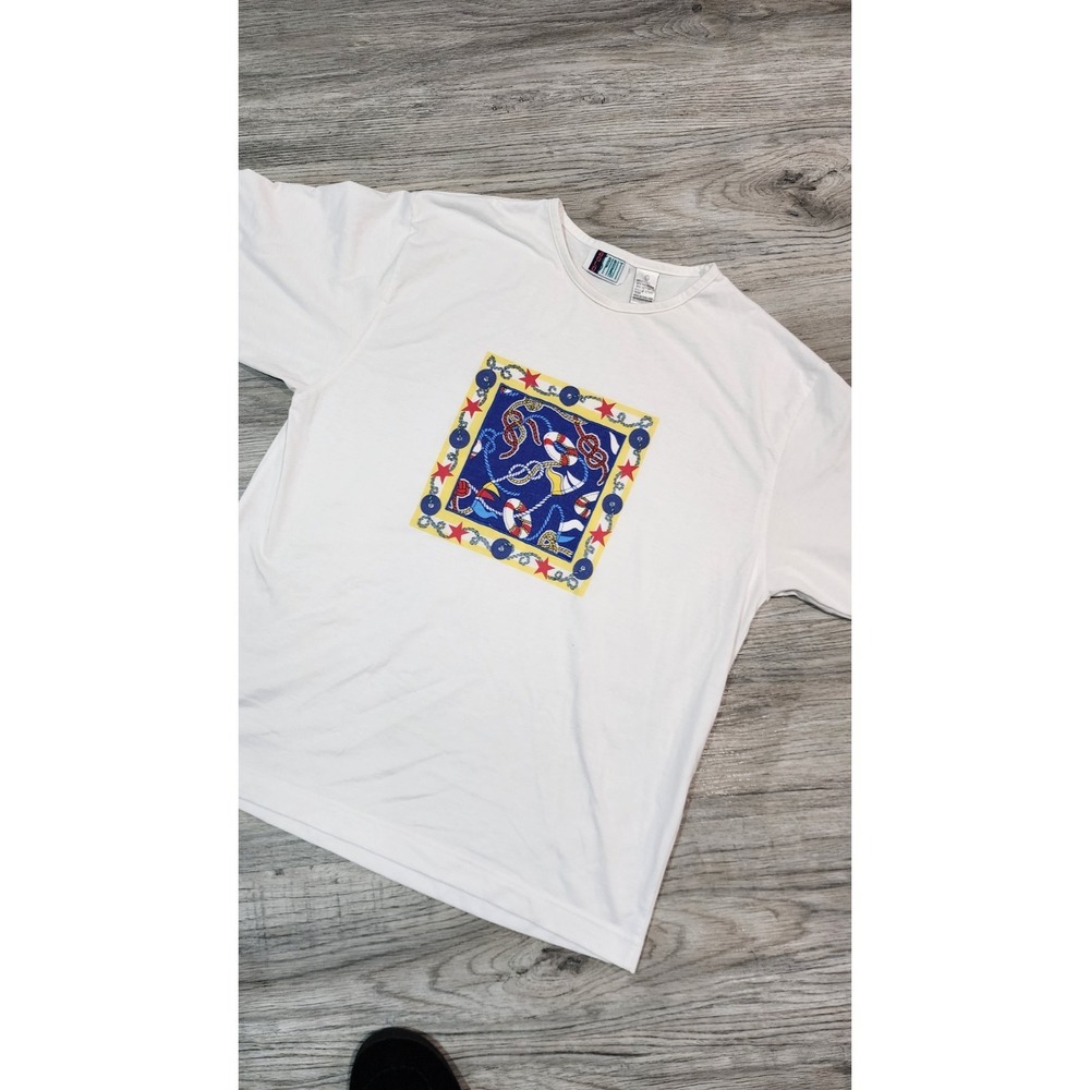 Vintage Bold Spirit Nautical Graphic Print White T-Shirt Men's L Short Sleeve